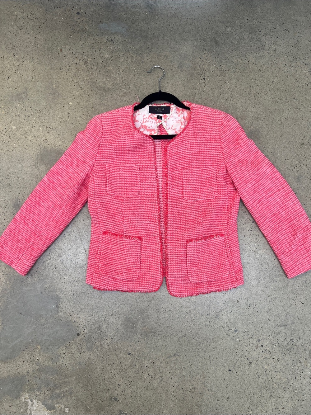 MaxMara Pink Tweed Collarless Jacket
